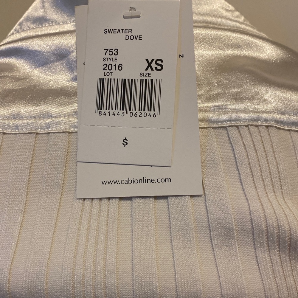 CAbi The Executive Silk Satin Dove Ivory Zip Cardigan Sweater XS Extra Small NWT - Picture 8 of 10